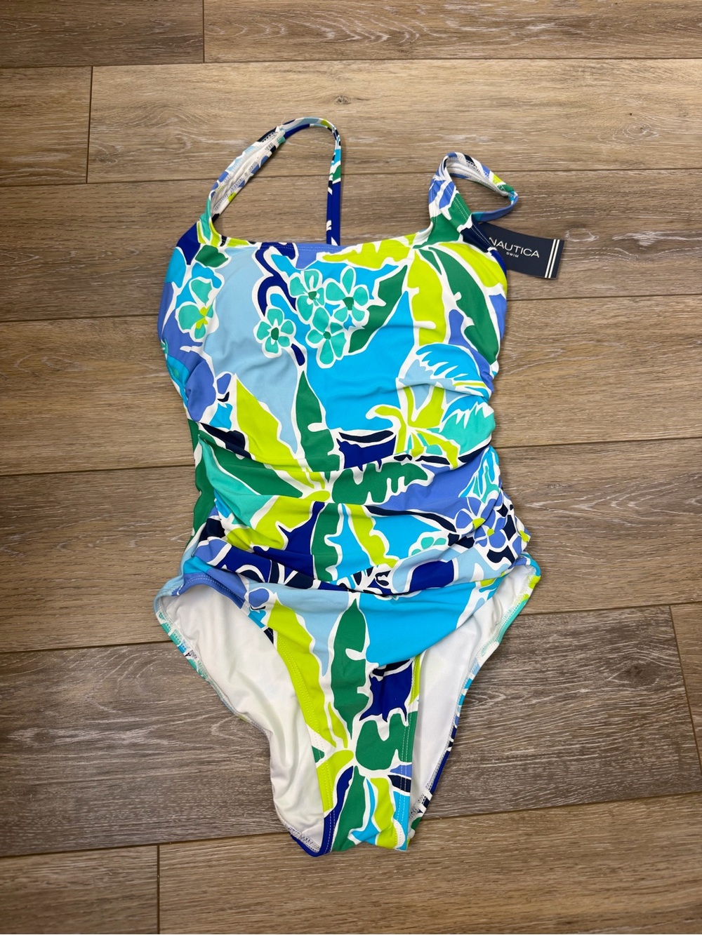 Nautica Blue, Green & Lime Floral One-Piece Swimsuit